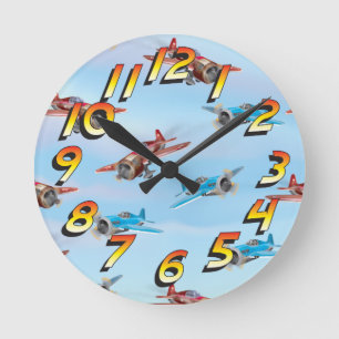 Reloj Redondo Mediano Aviones de Juguete