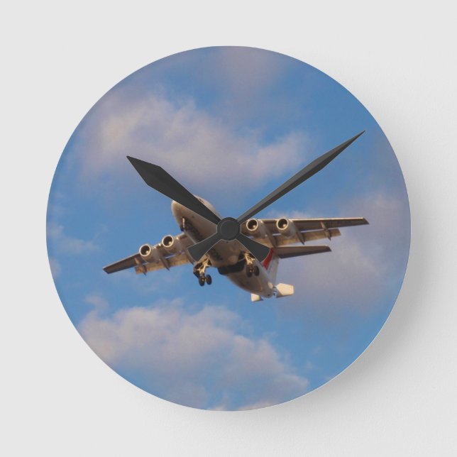 Reloj Redondo Mediano Avro RJ85 Jet aterrizando (Anverso)