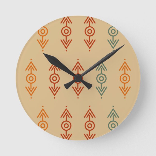 Reloj Redondo Mediano Azteca Geométrica Azul Y Tribal Naranja Sudoeste (Anverso)