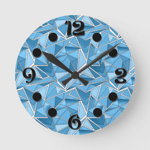Reloj Redondo Mediano Azul cielo y formas geométricas azules patrón mode