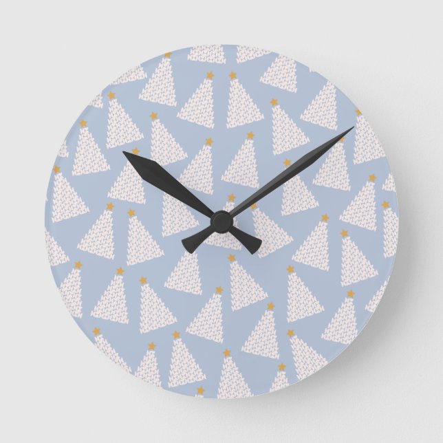 Reloj Redondo Mediano Azul de árbol de Navidad (Anverso)