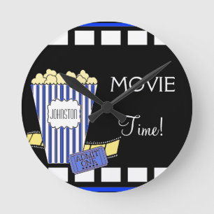 Reloj Redondo Mediano Azul de la caja de las palomitas del teatro casero