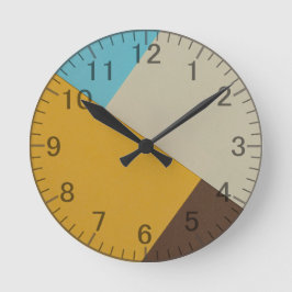 Reloj Redondo Mediano Azul geométrico moderno, mostaza, retro marrón