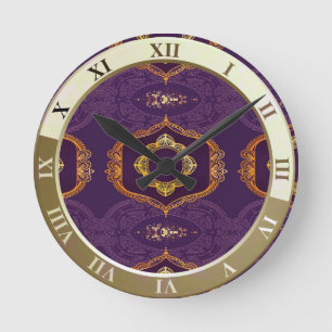 Reloj Redondo Mediano Azul marino o violeta con Mandalas doradas