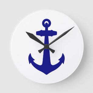 Reloj Redondo Mediano Azul marino Sobre El Ancla De La Decoración De La