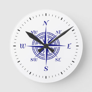 Reloj Redondo Mediano Azul marino Sobre El Rosa De La Brújula De La Deco