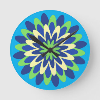 Reloj Redondo Mediano Azul marino, verde neón, flor amarillo canario