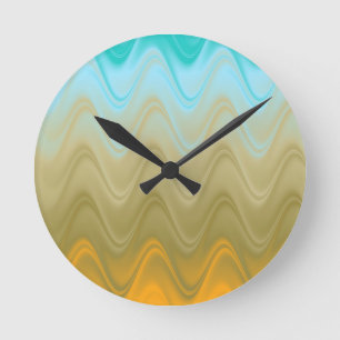 Reloj Redondo Mediano Azul Ondulado Verde Naranja Abstracto