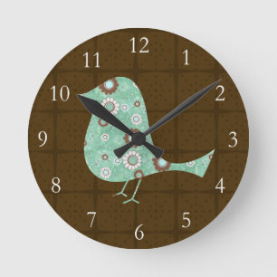 Reloj Redondo Mediano Azul/pájaro lindos del modelo de Brown