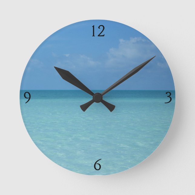 Reloj Redondo Mediano Azul turquesa tropical del horizonte del Caribe (Anverso)