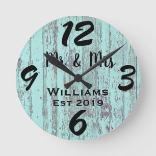 Reloj Redondo Mediano Azul Vintage Distorsionado Rústico Personalizado d