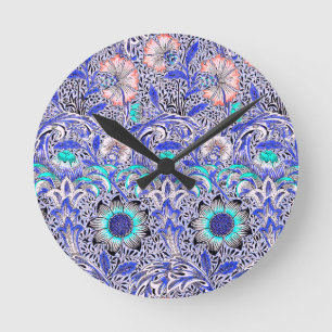 Reloj Redondo Mediano Azul vintage rosa Corncockle de William Morris