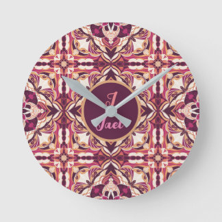 Reloj Redondo Mediano Azulejo color de agua rojo español personalizado