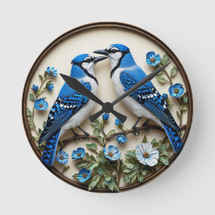 Reloj Redondo Mediano Azulejos estilizados en medio de papel botánico de