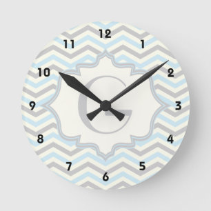 Reloj Redondo Mediano Azules cielos modernos, gris, modelo de marfil del