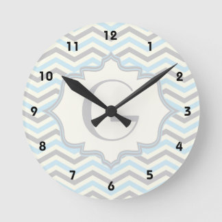 Reloj Redondo Mediano Azules cielos modernos, gris, modelo de marfil del