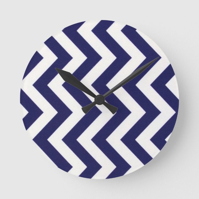 Reloj Redondo Mediano Azules marinos Chevron (Anverso)