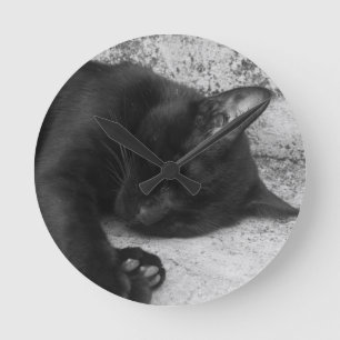 Reloj Redondo Mediano B&W - Gato Durmiendo