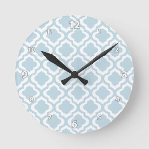 Reloj Redondo Mediano Baby Blue Moroccan Trellis Quatrefoil Clover