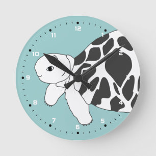 Reloj Redondo Mediano Baby Burmese Star Tortoise Wall Clock (blue)