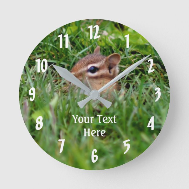 Reloj Redondo Mediano Baby Chipmunk Peeking Animal (Anverso)