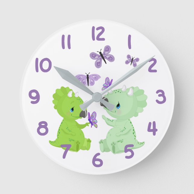 Reloj Redondo Mediano Baby Dinosaurs and Butterflies (Anverso)