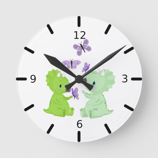 Reloj Redondo Mediano Baby Dinosaurs & Butterflies - (Anverso)