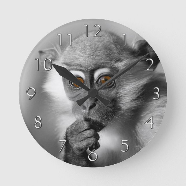 Reloj Redondo Mediano Baby Mangabey Monkey (Anverso)