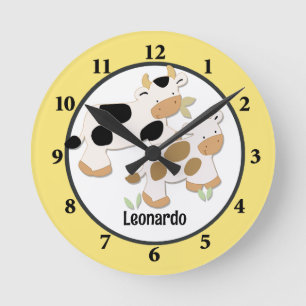 Reloj Redondo Mediano Baby Moo Cow Farm Personalizado Wall Clock Amarill