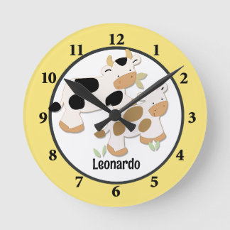 Reloj Redondo Mediano Baby Moo Cow Farm Personalizado Wall Clock Amarill