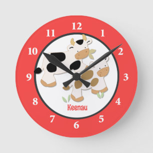 Reloj Redondo Mediano Baby Moo Cow Farm Personalizado Wall Clock Red