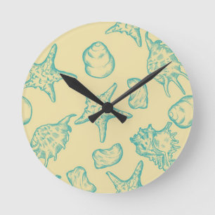 Reloj Redondo Mediano Background with shells. Hand drawn