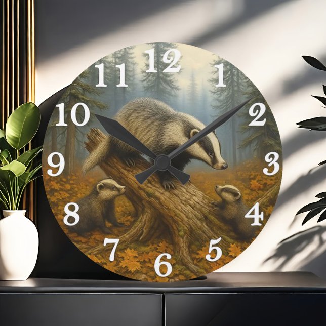 Reloj Redondo Mediano Badger family in misty woods (Subido por el creador)