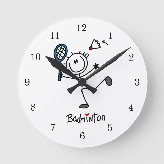 Reloj Redondo Mediano Badminton básica de la figura de palo masculino (Anverso)