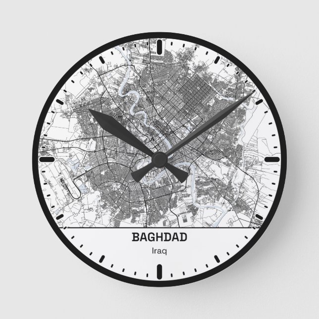 Reloj Redondo Mediano Baghdad Clock City Line Art (Anverso)
