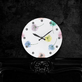 Reloj Redondo Mediano Bailando Dandelions | Patrón floral acuarela