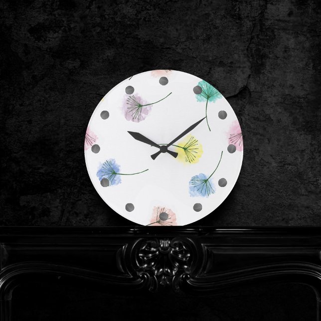 Reloj Redondo Mediano Bailando Dandelions | Patrón floral acuarela (Subido por el creador)