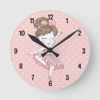 Reloj Redondo Mediano Bailarina de puntos polka rosados