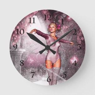 Reloj Redondo Mediano Bailarina rosa y mariposas hermosas