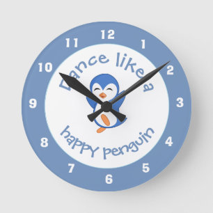 Reloj Redondo Mediano Baile lindo como el azul pingüino feliz