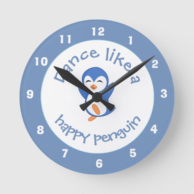 Reloj Redondo Mediano Baile lindo como el azul pingüino feliz (Anverso)