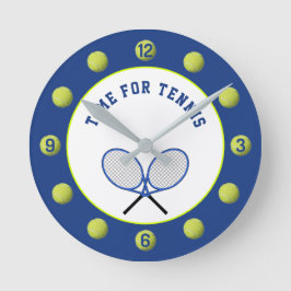 Reloj Redondo Mediano Balas de tenis y raquetas azules