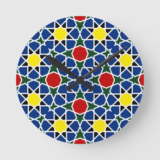 Reloj Redondo Mediano Baldosa de diseño del Patrón Geométrico Mosaico de (Anverso)