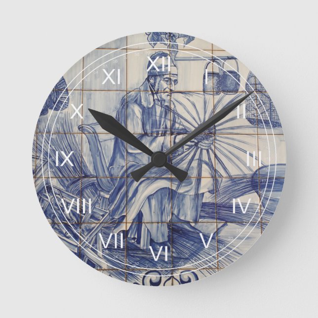 Reloj Redondo Mediano Baldosas azulejo portuguesas (Anverso)