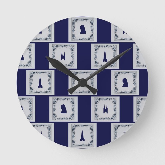 Reloj Redondo Mediano Baldosas azules de Collage Delft (Anverso)