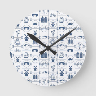 Reloj Redondo Mediano Baldosas azules holandesas
