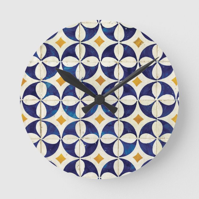 Reloj Redondo Mediano Baldosas portuguesas - Diseño del patrón Azulejo (Anverso)