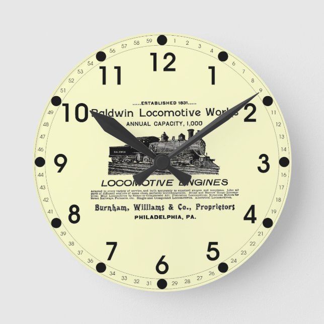 Reloj Redondo Mediano Baldwin Locomotive Works 1895 Wall Clock (Anverso)