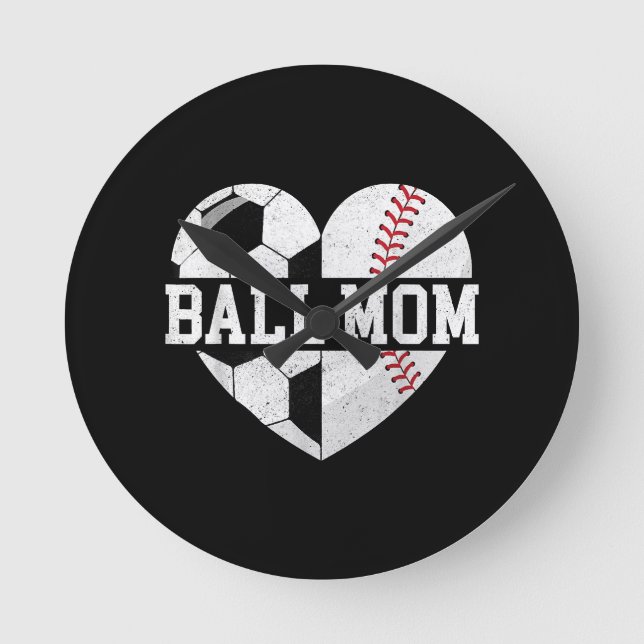 Reloj Redondo Mediano Ball Mom Shirt Heart Graciosa Béisbol (Anverso)