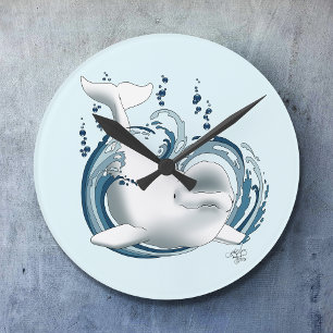 Reloj Redondo Mediano Ballena Beluga Azul